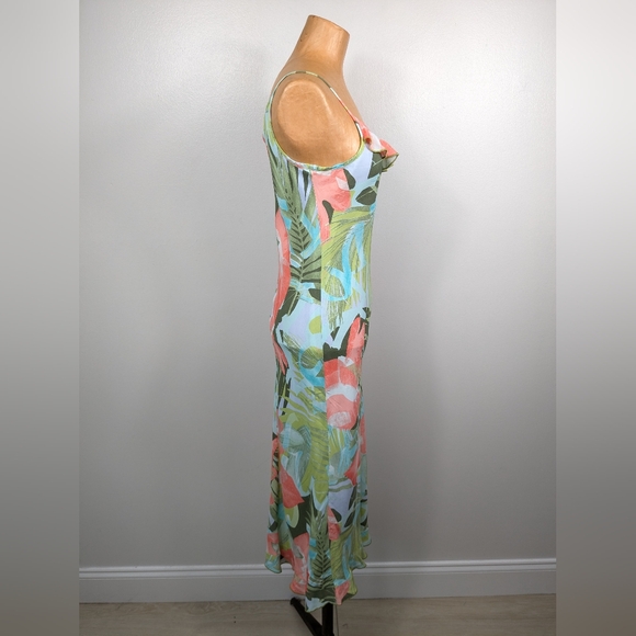Vintage Jessica Ash Tropical Midi Dress Ruffle Neck Size Small Made in USA - Picture 4 of 15